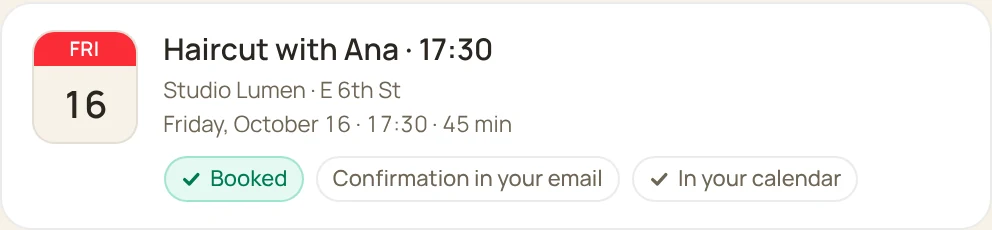 Booked: haircut with Ana, Friday 17:30