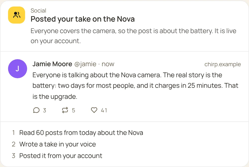 The post, live on your account
