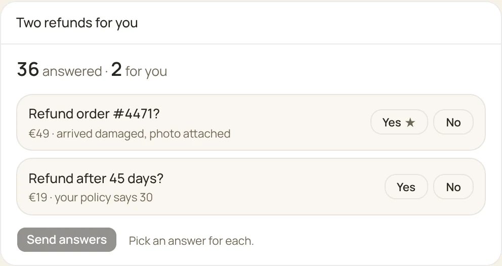 Two refunds for you to decide, with Yes and No